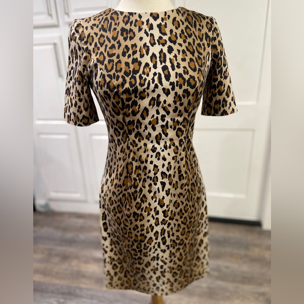$1590 Carolina Herrera Leopard Sheath Dress SZ 8 Luxury Made in Italy